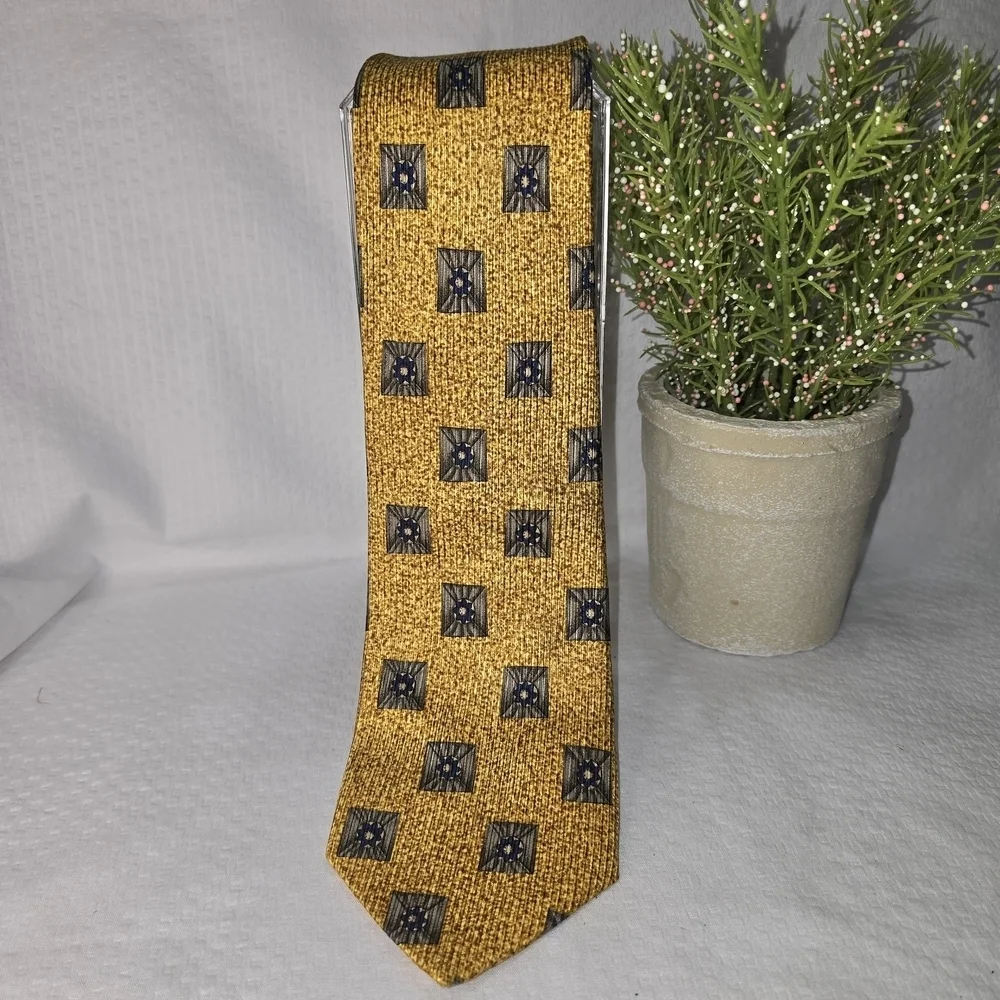 Robert Talbott Gold and Black Silk Tie with Geometric Design